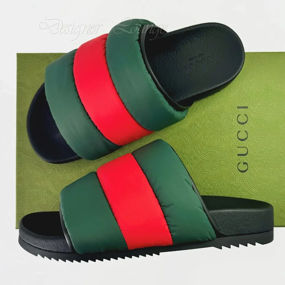 NEW GUCCI Women's Web Padded Nylon Slides Sandals EU 38 / US 8